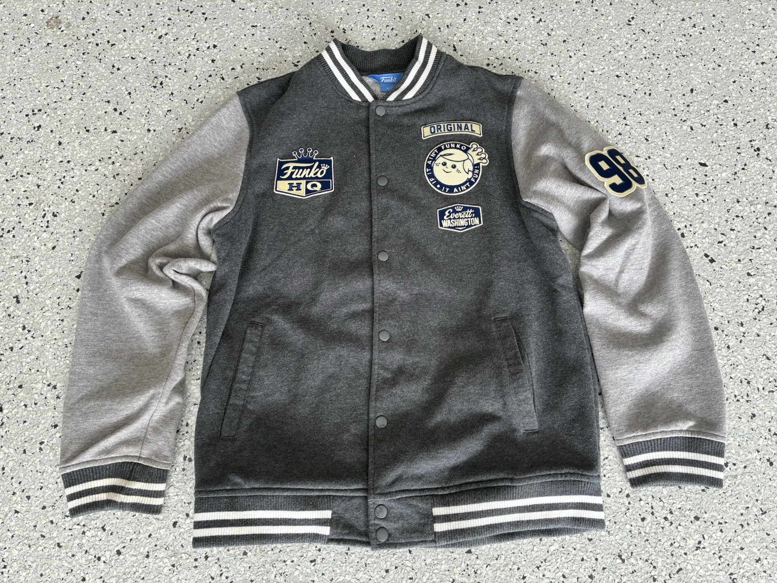FUNKO Letterman Style Jacket. Size Medium. Patches. Snap. Pockets. Pre Owned. - second product detail image