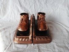 Vintage 1950s Bronzed Baby Shoes Bookends - Detailed Copper High-Tops Pair