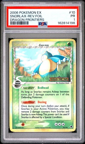 2006 POKEMON EX DRAGON FRONTIERS #10 SNORLAX-REVERSE FOIL PSA 1