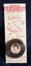 VINTAGE 1980s BEATLES Vinyl ‘RECORD’ BADGE Brooch PIN New Old Stock John Lennon