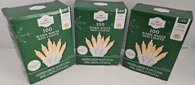 Holiday Time 3 Boxes of 100 Warm White Mini LED Lights White Wire Indoor/Outdoor