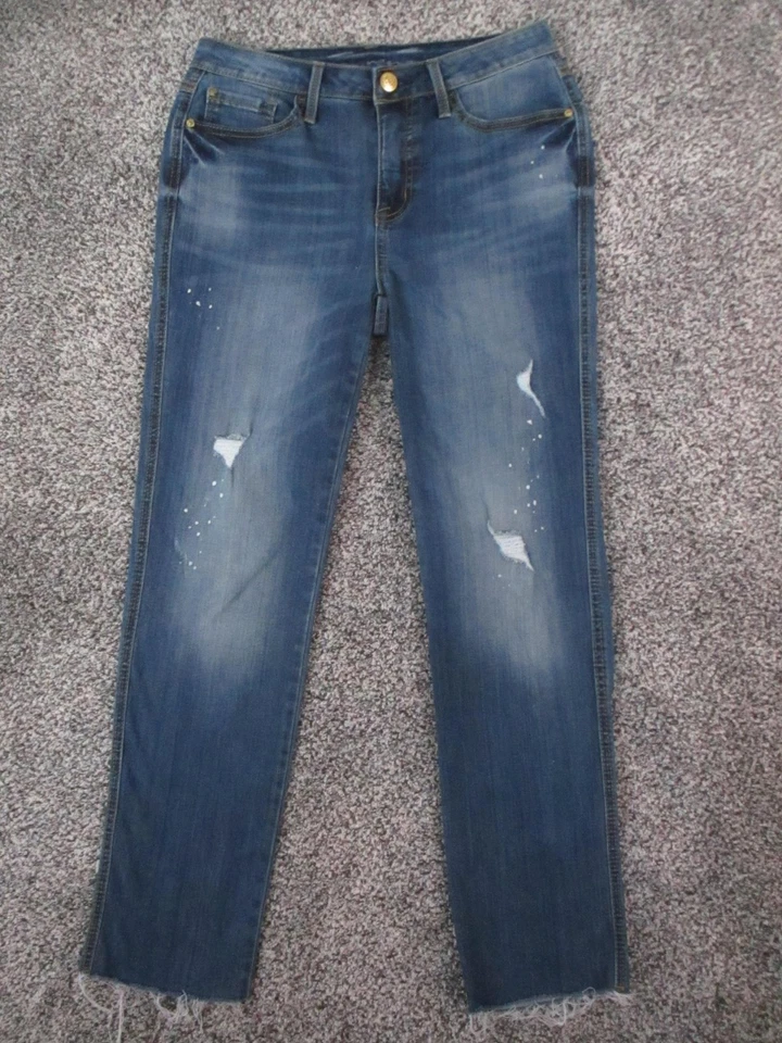 Pantalones de mezclilla Seven7 para mujer 4 azules fin de semana ajuste fácil novio desgastado elástico 29x28 Foto 2 de 4