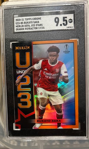 SGC 9.5 POP 1 SAKA 2020 TOPPS CHROME MERLIN TRUE ORANGE REFRACTOR #17/25 SSP !!!
