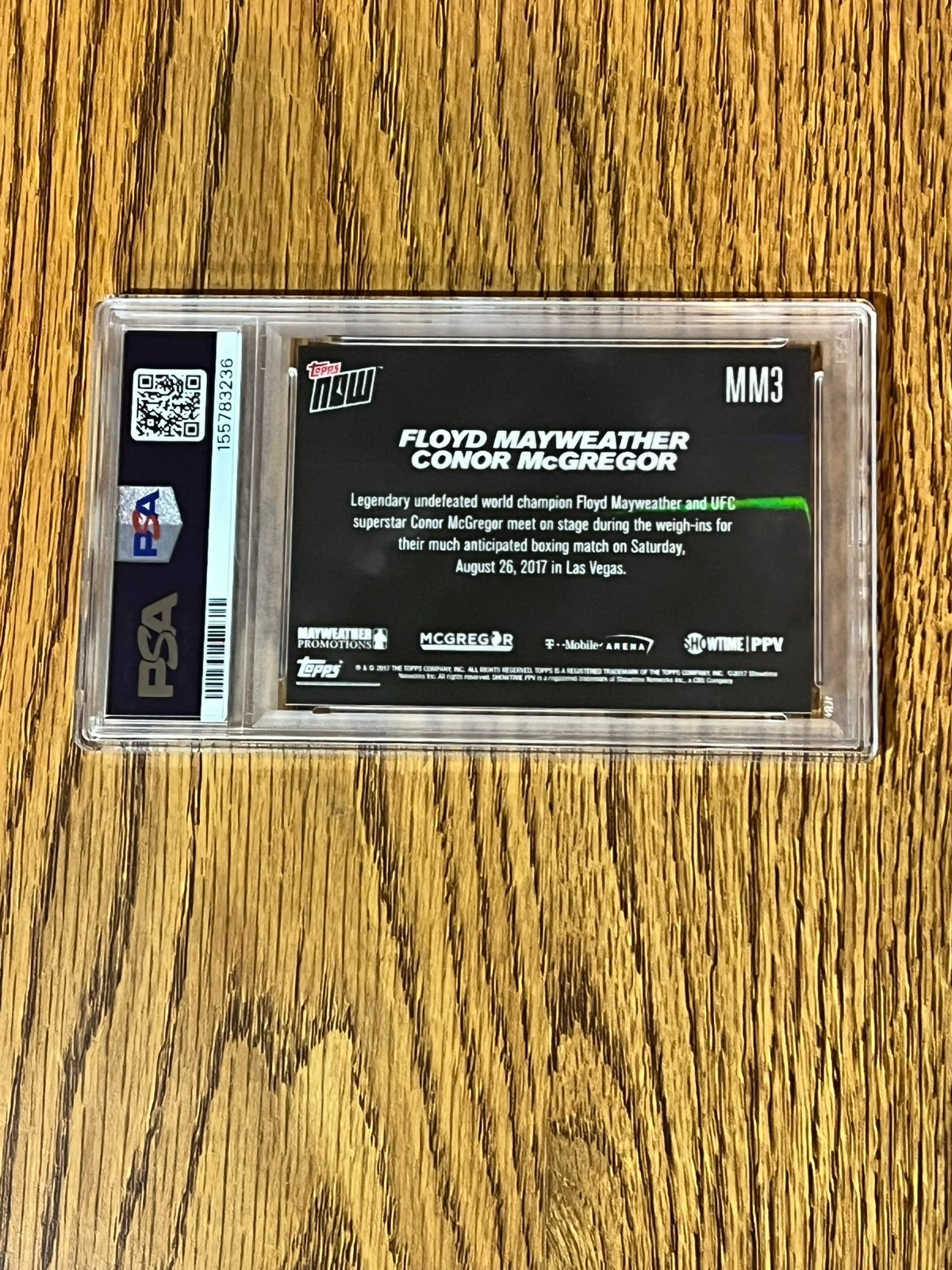 2017 TOPPS NOW BOXING #MM3 FLOYD MAYWEATHER VS CONNOR McGREGOR PSA 8 view 2