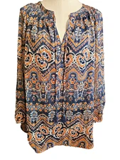 DANIEL RAINN size 2X blouse Floral Peasant-Style Blouse V-Neck Tassel Ties Boho