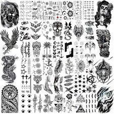 50 Sheets Black Temporary Tattoos For Men Adults Ealge Dragon Lion Wolf Animals