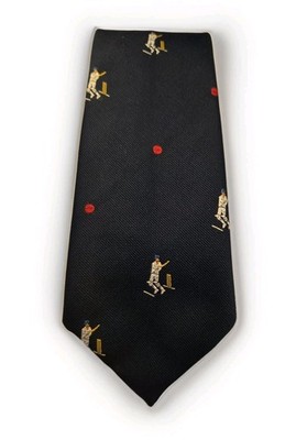 VTG Mens Navy Necktie Embroidered Cricket Players Made In England 1970's 3.25''W