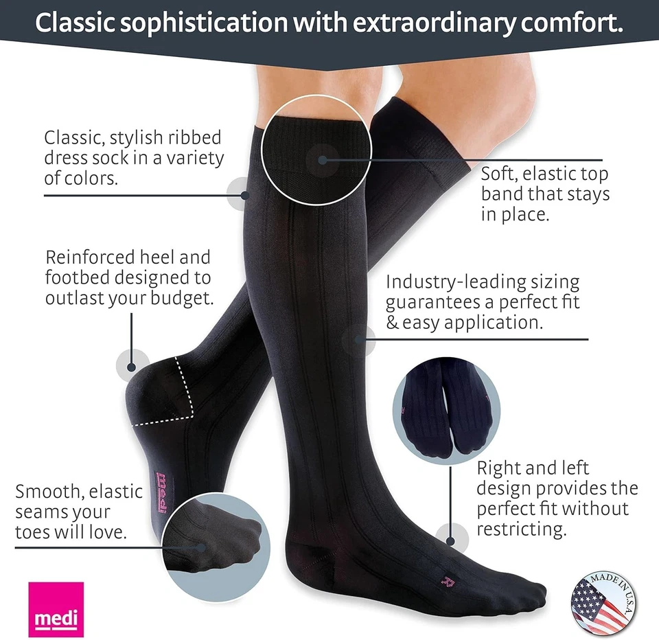 Timeless Ribbed Design: 15-20 mmHg Men's Calf High Compression Stockings - Image 4 of 4