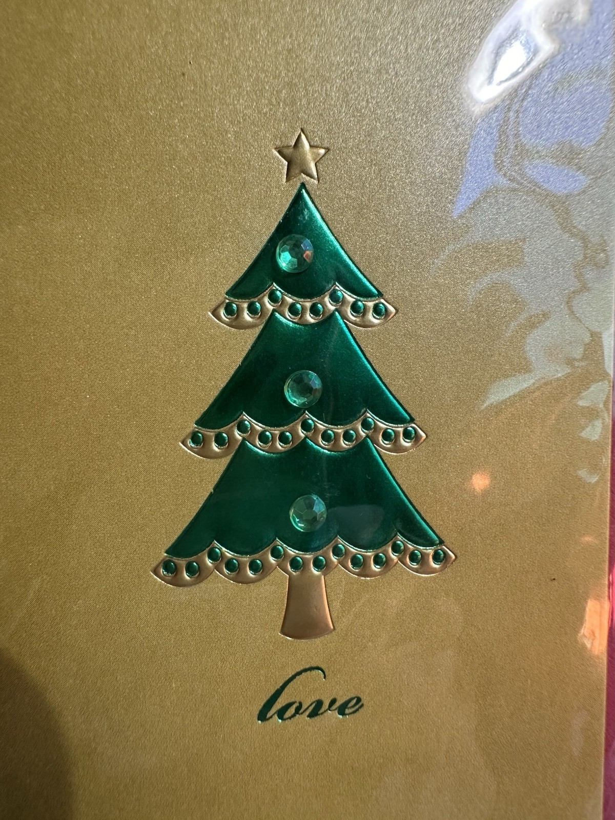Papyrus Christmas Card 2022 Trees Peace Joy Love Gold Jewel Embellishments