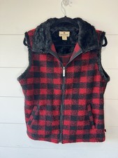 Woolrich Buffalo Plaid Fleece Vest Faux Fur Collar Women  s Medium