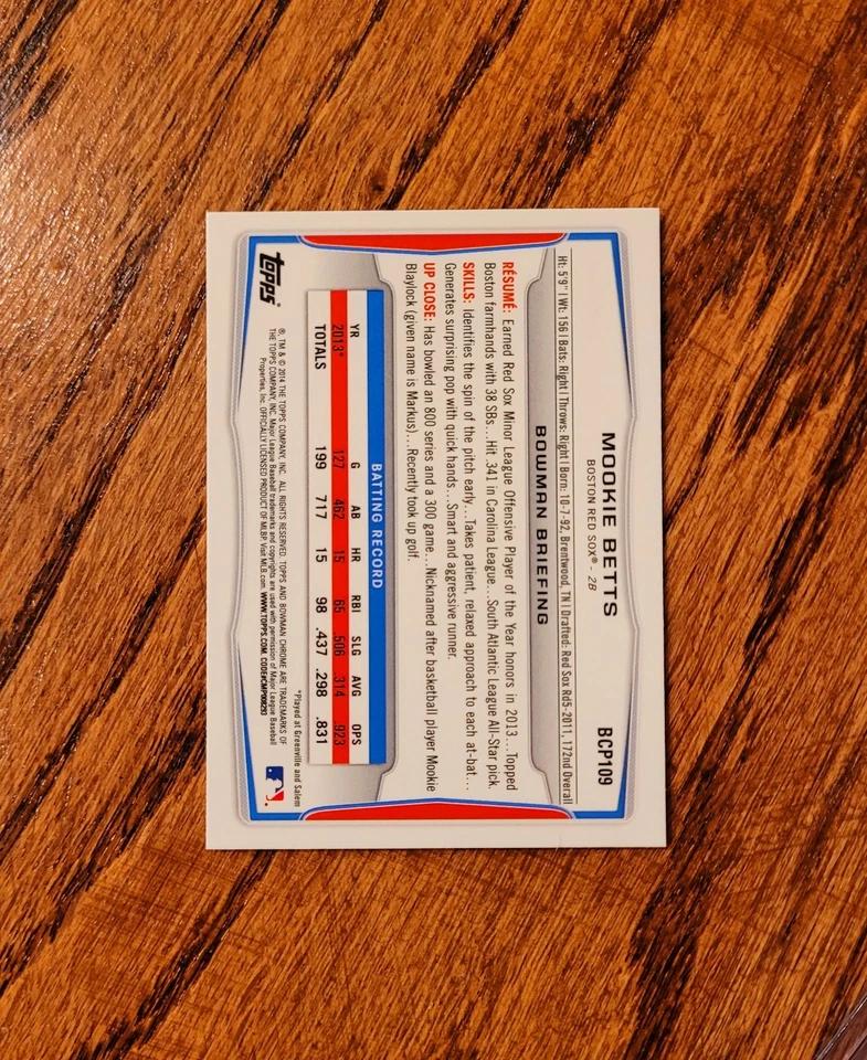 Mookie Betts 2014 Bowman Chrome 1st Prospect RC Rookie Red Sox #BCP109 Foto 2 de 2