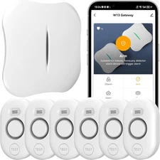 Wifi Water Leak Detector for Home with App Notification, 1 2.4Ghz Gateway + 6 WD