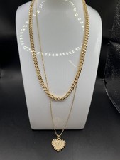 Halskette Doppelkette 2 Fach Herz Anhänger Sonne Gold Panzerkette Damen Schmuck