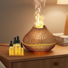 CJC Essential Oil Volcano Diffuser – LED Flame, 7-Color Lights, Quiet Mist, Auto