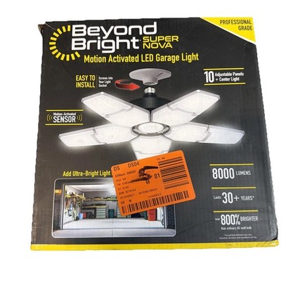 BEYOND BRIGHT 40-Watt Motion LED Garage Light 10-Adjustable Panels 372 LED Bulbs