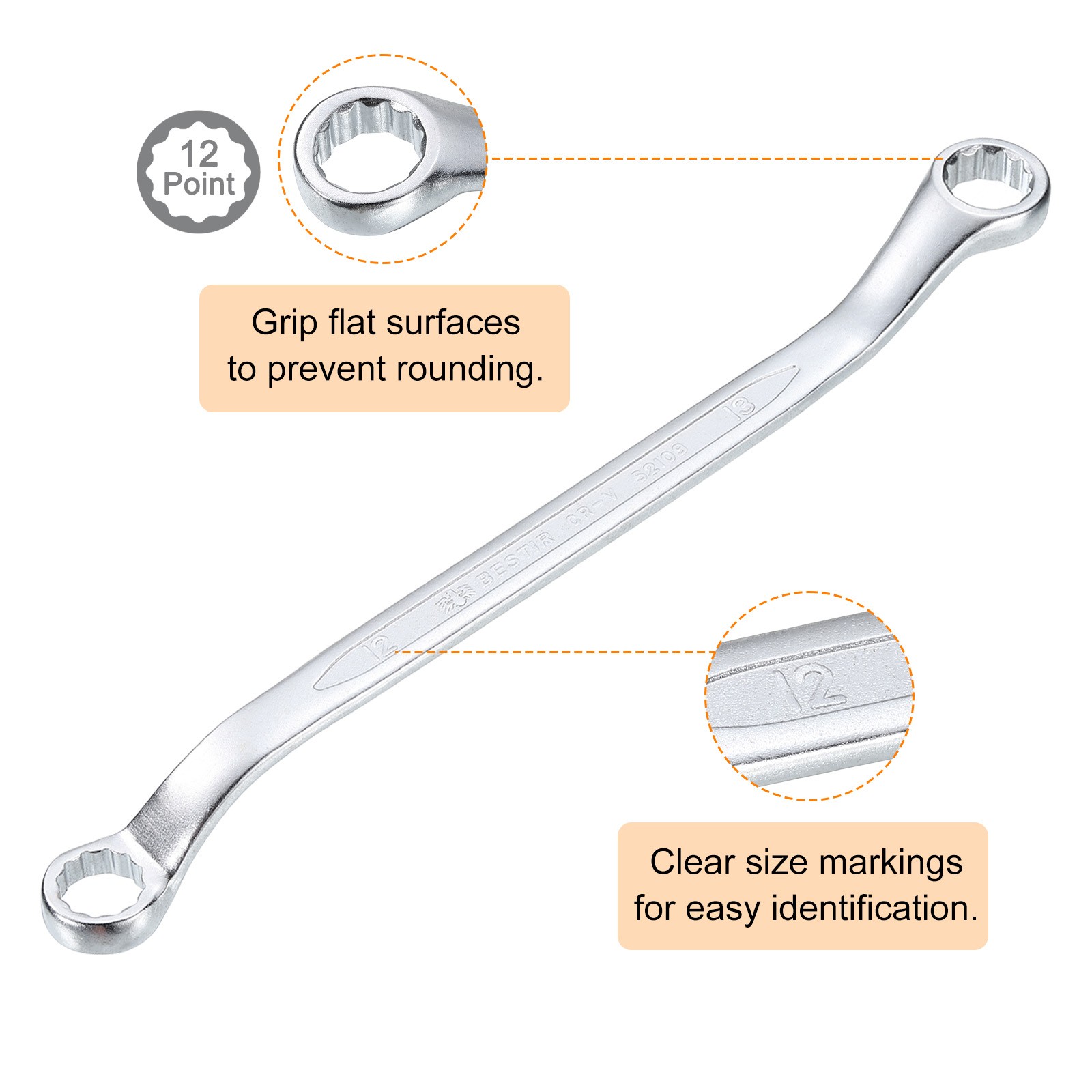 2pcs 45-Degree Offset Box End Wrench 12mm x 13mm Metric Double Box End Wrench