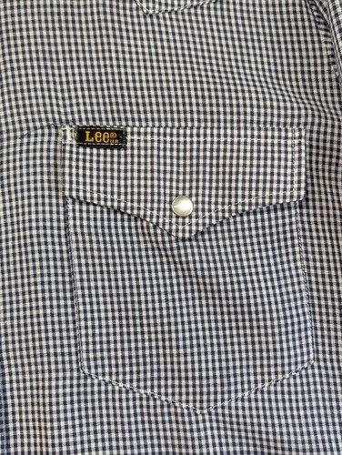 Camicia vintage Lee Western uomo 48 Pearl Snap USA manica lunga cowboy blu check xlong - Foto 3 di 15