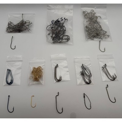 Handmade Fishing Hook Assortment Offset Worm Bait Holder Weedless J-Hooks Lot