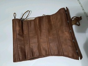 Women's corset with laces, metal hooks and flexible boning, brown.XL