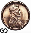 1909 VDB Lincoln Cent Wheat Penny, Lustrous RD Gem BU++
