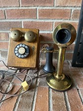 Vtg Candlestick Phone Desk Telephone Antique Parts Western Electric Rotary Brass