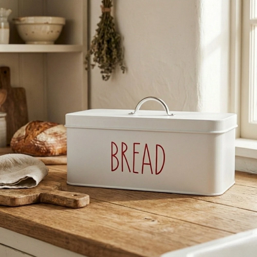 Large White Metal Bread Bin with Lid | Vintage Style Bread Box | Kitchen Storage
Opens in a new wind