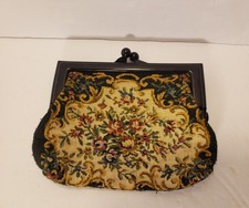 Vtg Needlepoint Tapestry small 6" Change Purse Kiss Lock Snap Closure Plastic