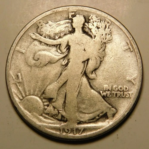 1917 P Walking Liberty Half Dollar 90% Silver G - VG   "As Pictured-Not Cleaned"