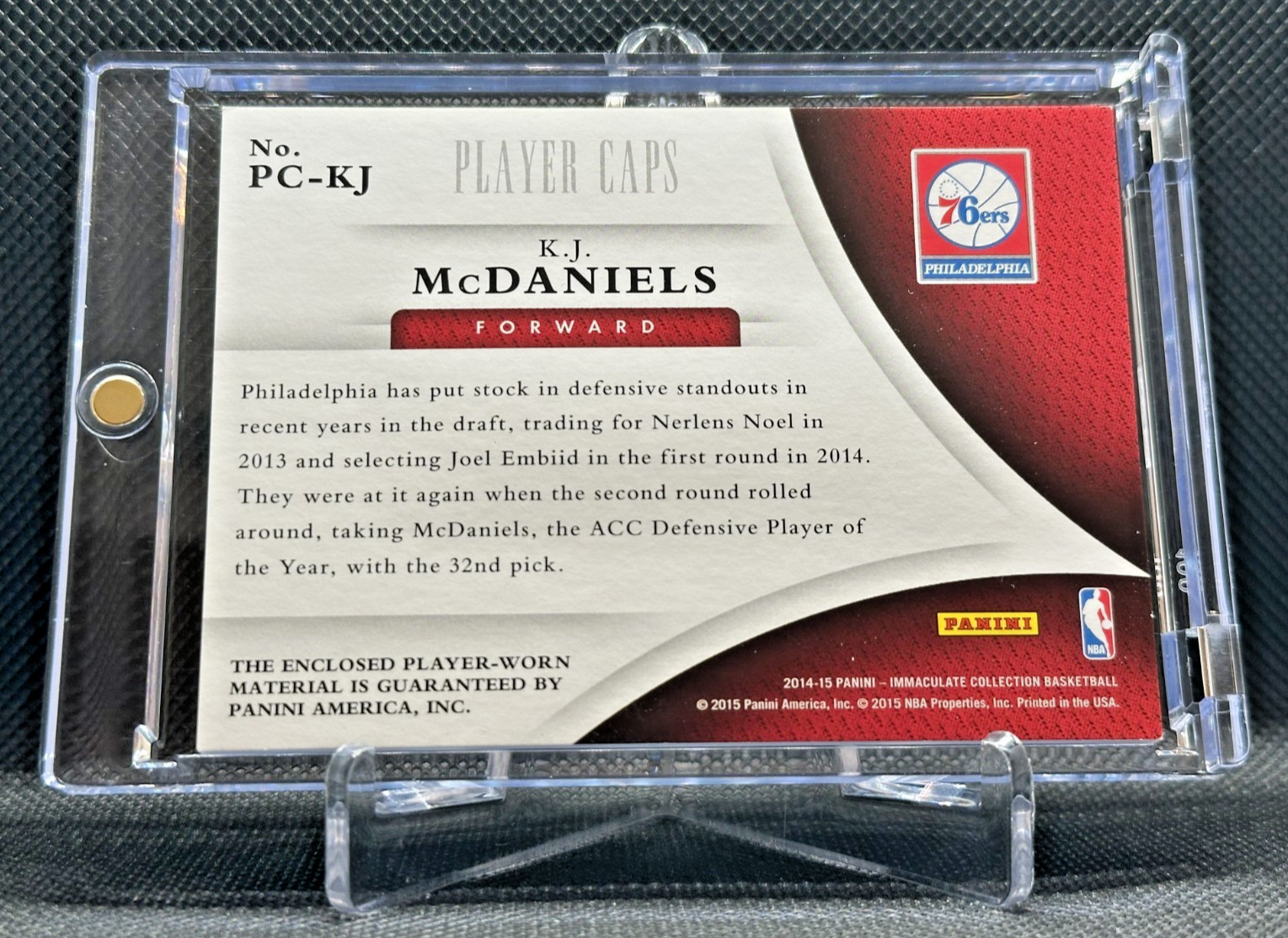 2014 Immaculate PLAYER CAPS LOGOMAN 76ers TEAM LOGO HAT PATCH K McDaniels #'d /3 view 5