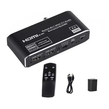 HDMI 2.0b Audio Extractor Switcher 4K@60Hz 2 In 1 Out W/ Earc & Toslink For TV