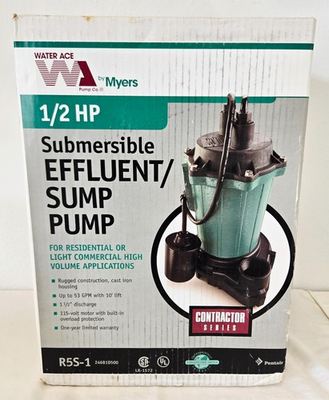 #ad Water Ace by Myers 1 2 HP Submersible EFFLUENT SUMP PUMP R5S 1 New Open Box Plus $239.00