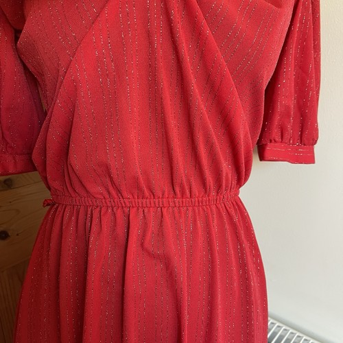 Vintage 70s Disco Dress Midi Red Metallic Gold Wedding Occasion Party - Picture 7 of 18