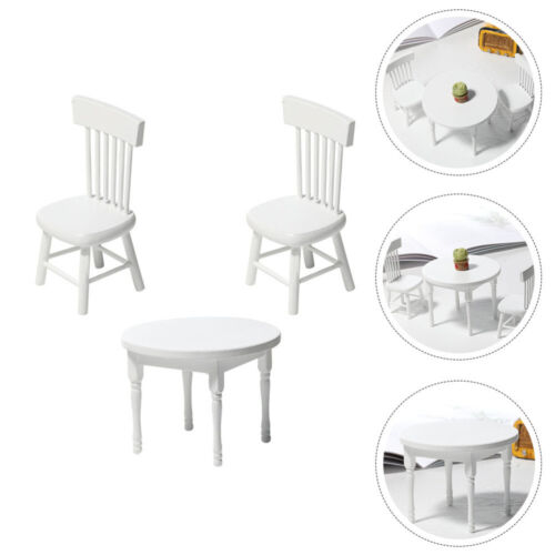 White Wooden Mini Desk Chair Set for Dollhouse Playhouse Decor