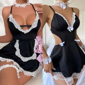 Sexy Lingerie Women Lace French Maid Nurse Cosplay Babydoll Sleepwear Underwear