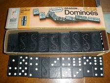Halsam Double Six Wooden Dragon Dominoes - Milton Bradley 1970 4130