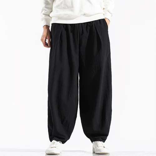 Men Linen Wide Leg Trousers Pants Plain Baggy Tapered Oversize Solid - Picture 6 of 21