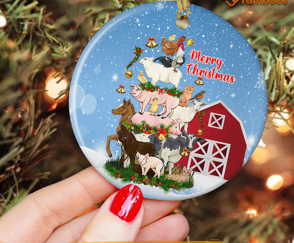 Christmas Farm Ornament, Merry Christmas On The Farm Animals Christmas Gift F...