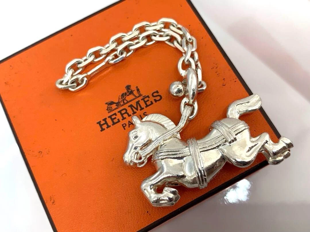 HERMES Keychain Horse Keyring Sterling Silver SV925 Authentic