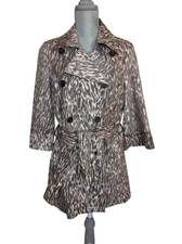 Kenar Double Breasted Animal Print Patent Leather Coated Trench Coat 12 Nwt $495
