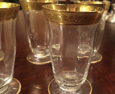 Set of 7 Tiffin-Franciscan Athens Gold Encrusted Optic Crystal 4  Footed Tumbler