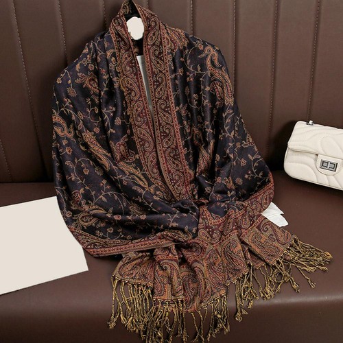 Pashmina Hijab Shawls Paisley Bandana Scarf with Tassel Soft Hijab Turkish S ✨p - Picture 15 of 47