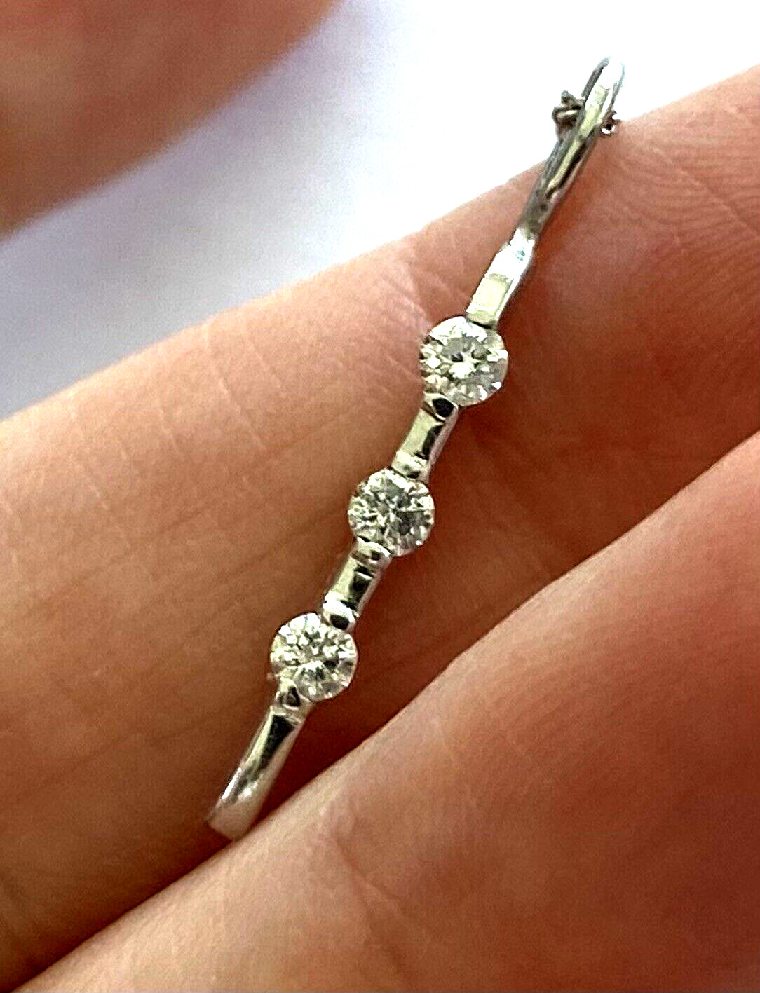 Classy 14K Solid White Gold Bar Shape Pendant Cha… - image 2