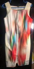 ELIE TAHARI Front Zip Women's Knee Length Dress Sz 12 White Colorful 100% Cotton