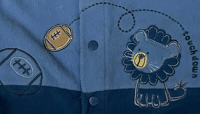 Carter's Lion + Football Embroidered Snap Up Footed Pajamas Sz M 6 Months Blue