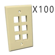 100 Pack Lot Keystone 6 Hole Port Jack Wall Face Plate Network CAT5e CAT6 Ivory