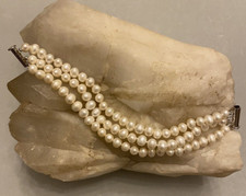 3 Strand Pearl Beaded, Hand Knotted Bracelet w/14K White Gold-Filled Slide Clasp