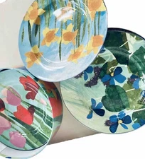 New Boxed Set 4 Plates Sakura Paper Flowers Zulauf Garden Floral Farmhouse MCM