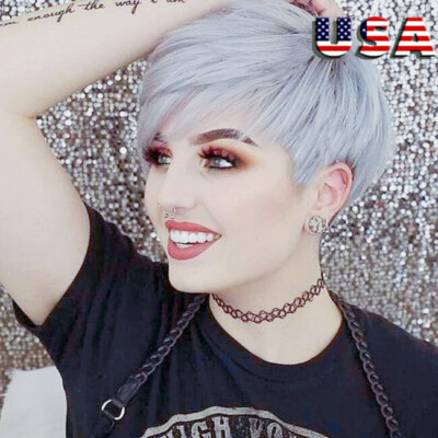 Short Grey Pixie Wigs Women Fashion Pixie Cut Wigs Heat Safe Daily Short Wigs