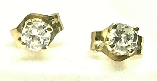 VINTAGE GENUINE DIAMOND EAR RINGS 4 PRONG 14KY GOLD .25 CTW