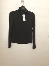 Eileen Fisher Black Scrunch Neck Tunic Top Tencel Jersey Sz 2XS NWT $128